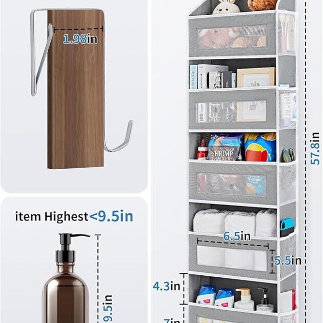 منظم معلق خلف الباب – 5 رفوف مع 5 جيوب كبيرة (رمادي)