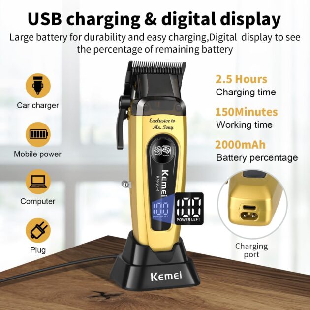 Tondeuse à cheveux électrique sans fil rechargeable pour hommes KEMEI KM-90-4 - الصورة 5