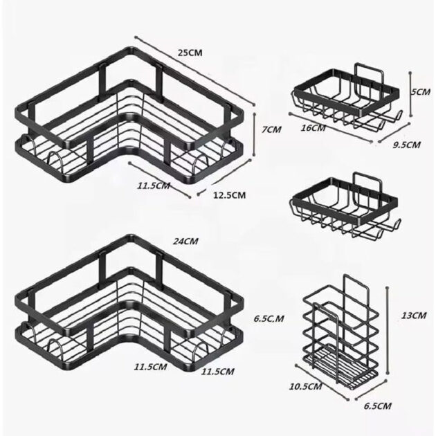 رف زاوية للحمام أسود منظم تخزين لمستلزمات الحمام مع لاصق قوي - الصورة 2