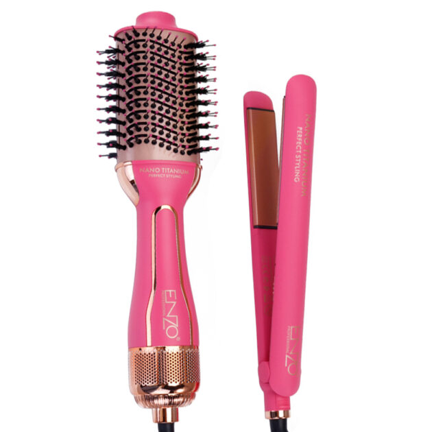 Pack Brosse chauffante rotative professionnelle +lisseur rose ENZO EN-510 - الصورة 2