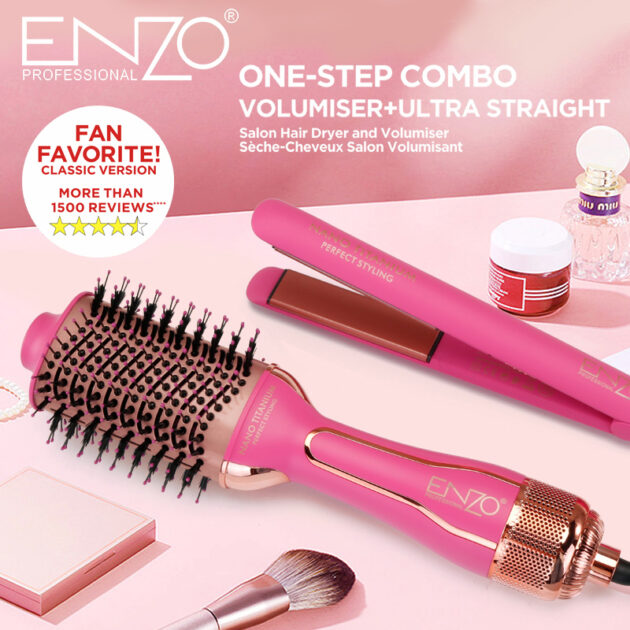 Pack Brosse chauffante rotative professionnelle +lisseur rose ENZO EN-510 - الصورة 4