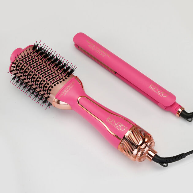 Pack Brosse chauffante rotative professionnelle +lisseur rose ENZO EN-510 - الصورة 5