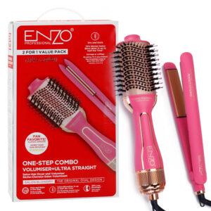 Pack Brosse chauffante rotative professionnelle +lisseur rose  ENZO EN-510