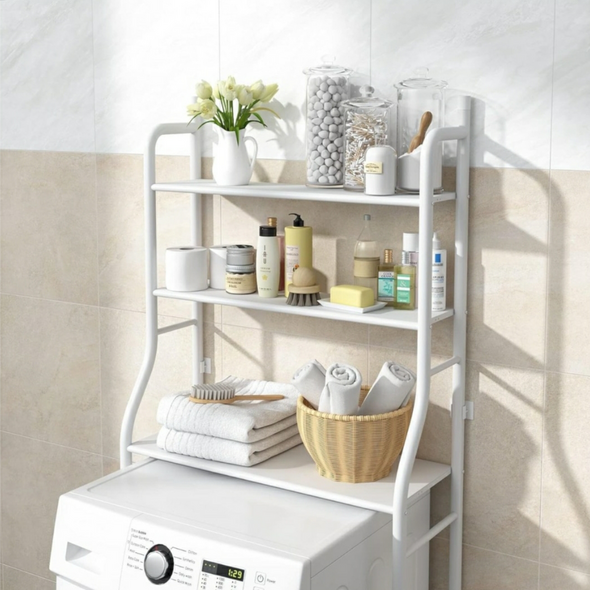 حامل و رف الحمام العصري لتنظيم وترتيب الأغراض فوق الغسالة أبيض - الصورة 2