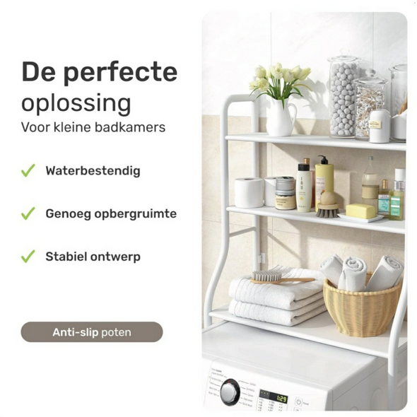 حامل و رف الحمام العصري لتنظيم وترتيب الأغراض فوق الغسالة أبيض - الصورة 6