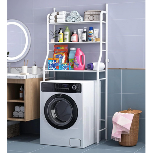 حامل و رف الحمام العصري لتنظيم وترتيب الأغراض فوق الغسالة أبيض