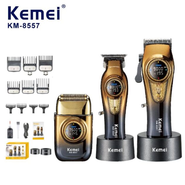 KIT Tondeuse à cheveux électrique sans fil rechargeable pour hommes KEMEI KM-8557